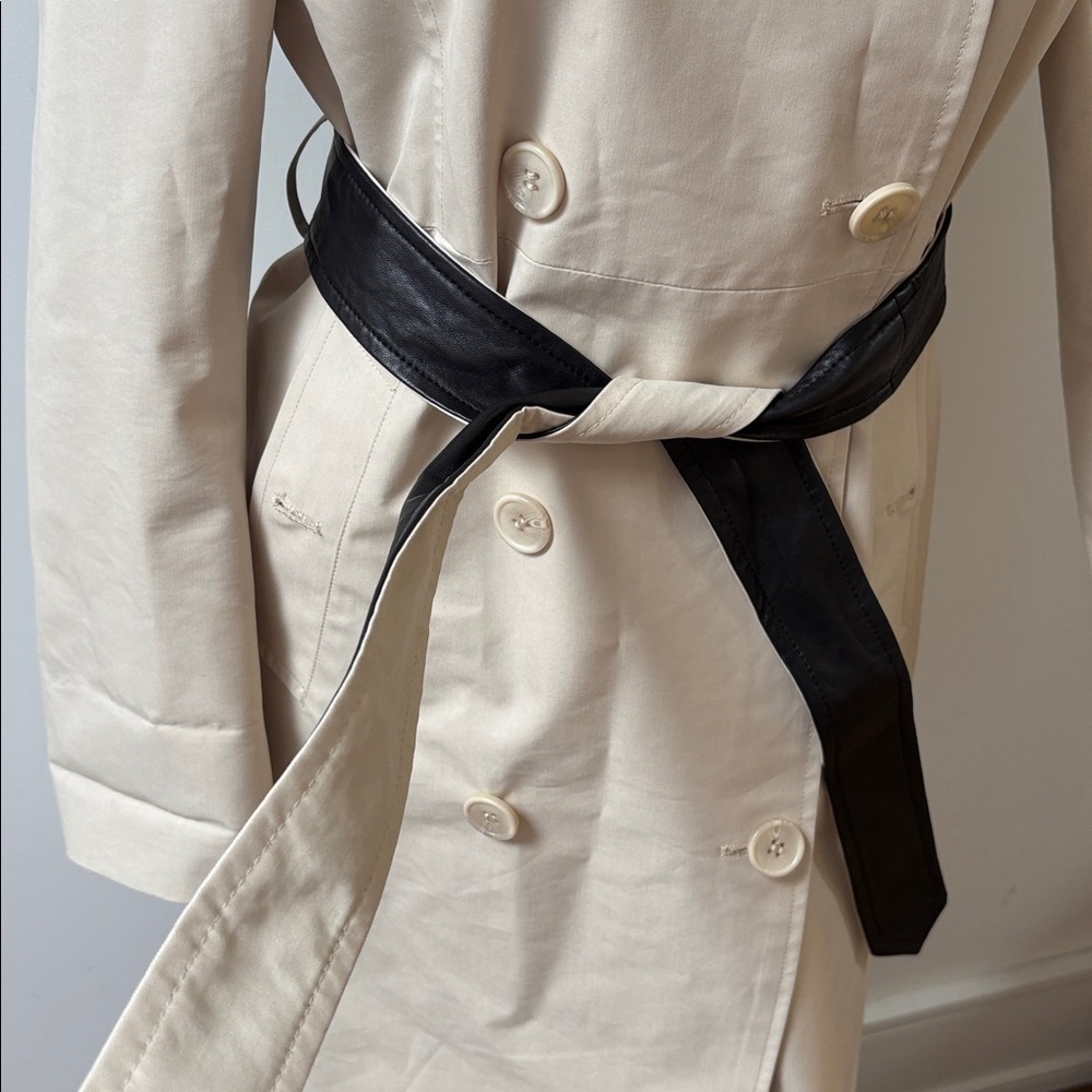 Danier Bretta trench coat long beige cream leather belt double breasted XXS - Picture 7 of 16
